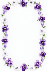 Wall Mural - Watercolor Floral Frame with Purple and White Flowers