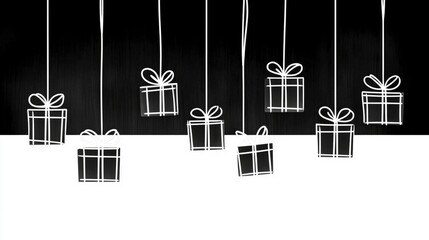 Sticker - Hanging Gift Boxes on a Black and White Background