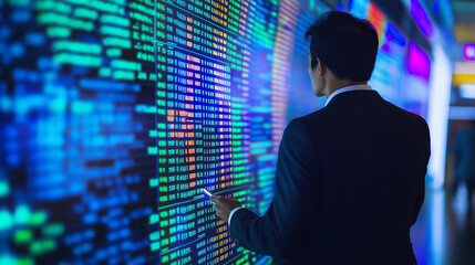 Poster - Businessman analyzing financial data on digital screen in control room