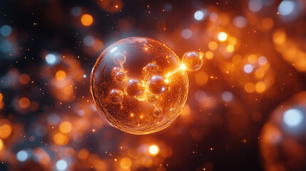 Aufkleber - Orange molecule structure floating in abstract space with bokeh