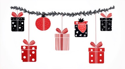 Canvas Print - Christmas Gift Ornaments Hanging on a Garland