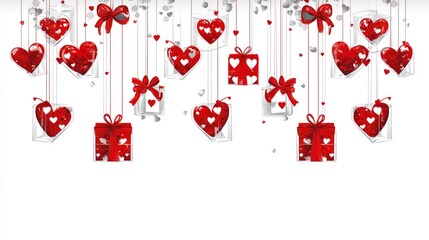 Wall Mural - Red Hearts and Presents Hanging on Strings