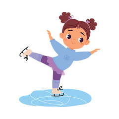 Sticker - Girl Character Ice Skating on Rink Do Sport Vector Illustration