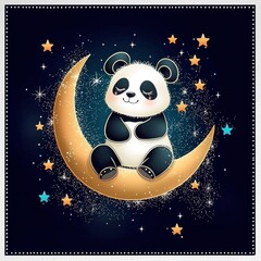 Sticker - Cute Panda Bear Sleeping on the Moon with Stars