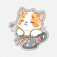 Poster - Cute Cartoon Cat in Tea Cup