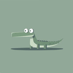 Wall Mural - Cartoon Alligator with Big Eyes on a Green Background