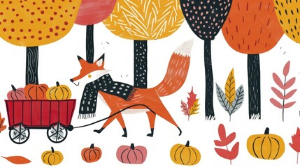 Poster - A cute fox wearing an autumn scarf