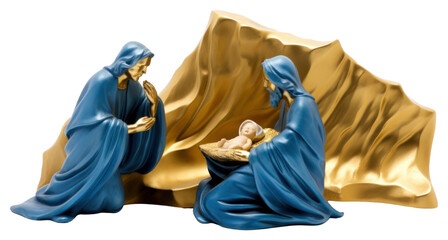 Wall Mural - PNG Figurine gold blue transparent background.