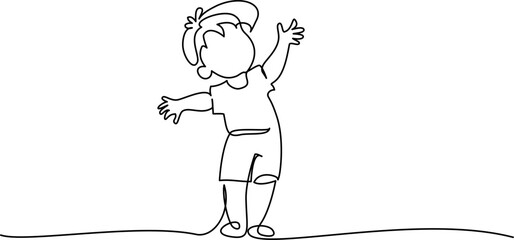 Wall Mural - little cute boy standing. continuous one line drawing.