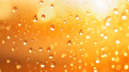 Water Drops, Rain, Dew on Orange Background, Abstract Image, Texture, Pattern, Wallpaper, Cover and Screen of Smartphone, PC, Laptop, 9:16 and 16:9 Format