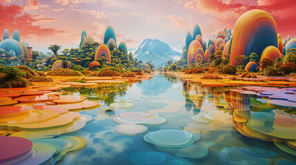 Fantastic alien landscape, coral reef fantasy lagoon, book cover or wallpaper.