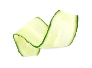 Wall Mural - Fresh slice of cucumber isolated on white, top view