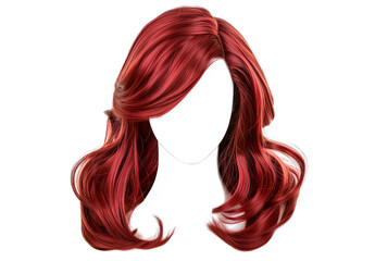 Stylish hair wig of women with trendy hair style ruby red color front view isolated on white background