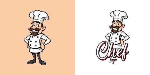  chef mascot logo design. Chef Design vector Logo illustration, Restaurant logo. Cartoon smiling chef character