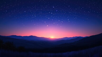 Wall Mural - a twilight sky transitioning into night, with the first stars beginning to twinkle above a silhouett