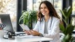 © snn_art - Female Doctor Checking Patient data with Smiling in Examination Room White Coat