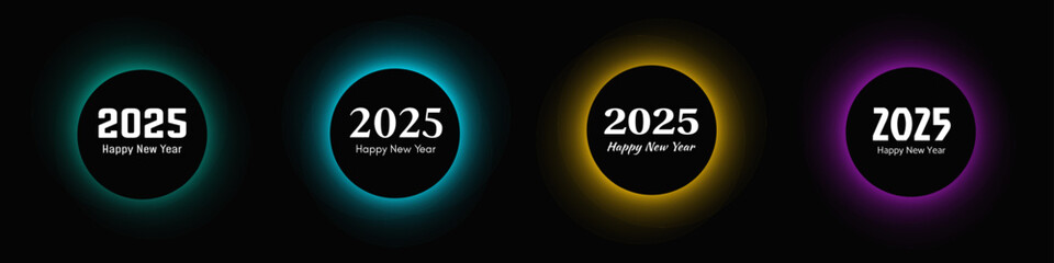 Poster - Happy new year 2025 inscription in circle light frame