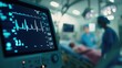 © K-MookPan - Close-up of a heart monitor in a hospital room, showing vital signs. Medical professionals are attending to a patient.