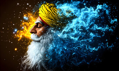 Guru nanak jayanti Gurpurab. Guru Nanak`s Prakash Utsav. Guru Nanak Jayanti. Guru Nanak birthday. Founder of Sikhism concept.