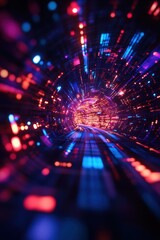 Poster - Colorful abstract tunnel with glowing neon lights, representing digital data, technology, and futuristic concepts.