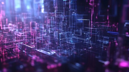 Wall Mural - futuristic holographic web development visualization with modular architectural framework