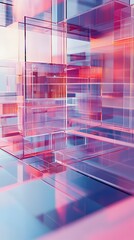 Wall Mural - minimalist 3d wireframe model of modular website layout with shimmering transparent planes and