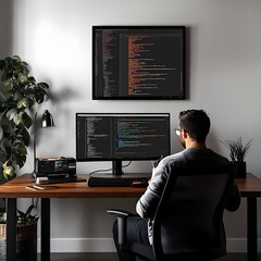 Wall Mural - skilled developer diligently coding in elegant minimalist workspace