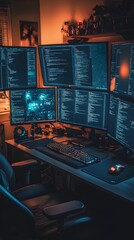 Wall Mural - proficient developer masterfully navigates cloud in streamlined workspace