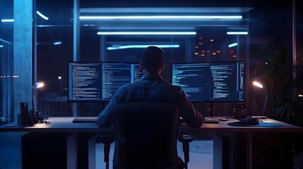 Wall Mural - skilled full stack engineer immersed in cloud based systems masterfully displayed coding prowess in