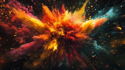 Wall Mural - Dynamic Vivid Explosion of Colorful Dust Particles in Motion