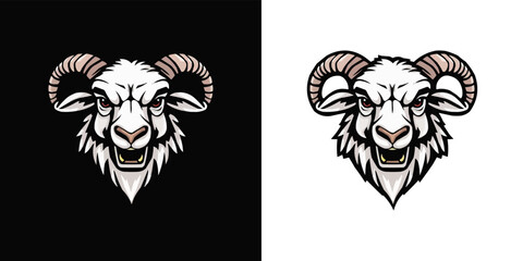 Wall Mural - E-sports team logo template with Goat vector illustration. Horned goat head or ram in circle. Aggressive Lamb mascot logo