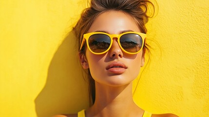 Wall Mural - A woman wearing yellow sunglasses