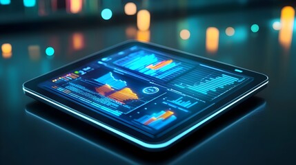 Wall Mural - infographic touchscreen device displaying website optimization metrics