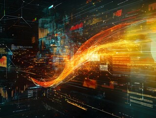 Wall Mural - intricate data driven visualization of website optimization factors and key metrics
