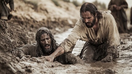 jesus pulling someone from the mud