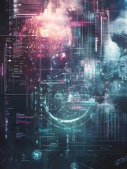 Wall Mural - captivating fusion of futuristic digital interfaces and ethereal natural elements
