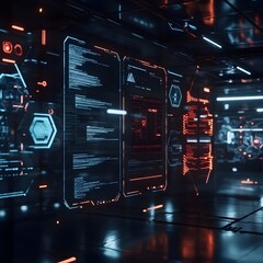 Wall Mural - futuristic and innovative 3d web components floating in virtual cyber space with sleek minimalist