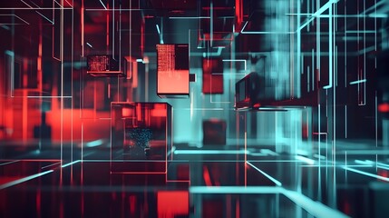 Wall Mural - innovative 3d web design concept with abstract geometric frames and holographic data visualizations