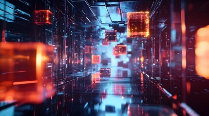Wall Mural - visionary web design concept with suspended 3d components and holographic data visualizations