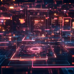 Wall Mural - cutting edge ui floating in a meditative digital space with futuristic 3d web components and