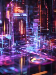 Wall Mural - captivating modular ui components in surreal 3d web interface with holographic data displays