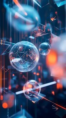 Wall Mural - futuristic 3d web components in floating virtual space with transparent ui elements and dynamic