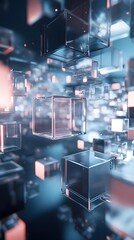 Wall Mural - futuristic 3d web components floating in a virtual space transparent ui elements and dynamic data