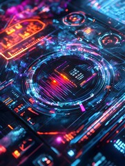 Wall Mural - vibrant 3d web interface with holographic controls and futuristic data visualization