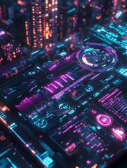 Wall Mural - vibrant 3d holographic web interface with futuristic data visualization