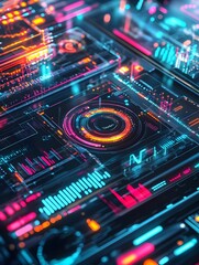 Wall Mural - futuristic holographic web interface with vibrant kaleidoscopic data visualizations