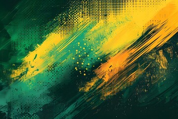 Wall Mural - Vibrant Abstract Art with Green and Yellow Brush Strokes