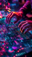 Wall Mural - engineer coding next gen web app with holographic interface and solarpunk aesthetic