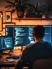 Wall Mural - developer immersed in crafting robust code within streamlined digital workspace