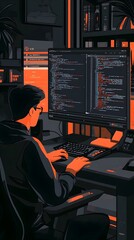 Wall Mural - skilled coder crafting scalable modular code in efficient technology driven workspace